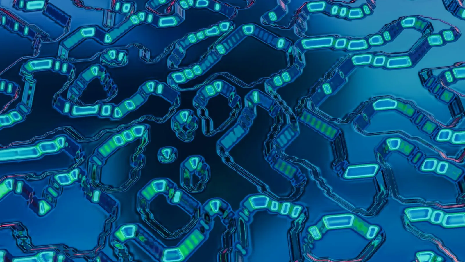 Imajen abstraitu kona-ba teknolojia foun ho kor azul no verde, simboliza inovasaun no futuru iha mundu teknolojia.