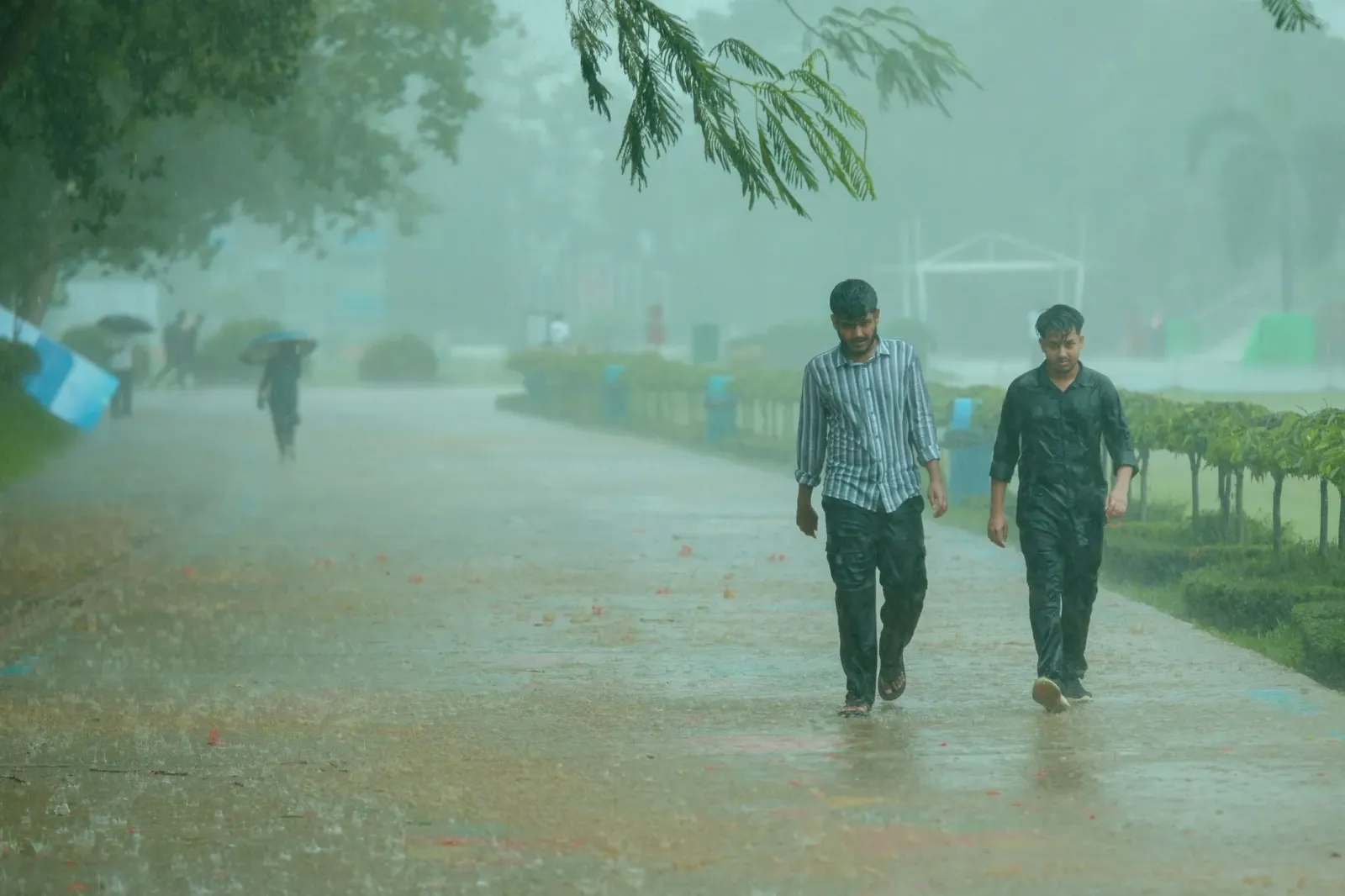 Sidade Mumbai iha tempu udan boot, ema sira uza sombrino hodi proteje an rasik, tasi nia laran nakonu ho bee