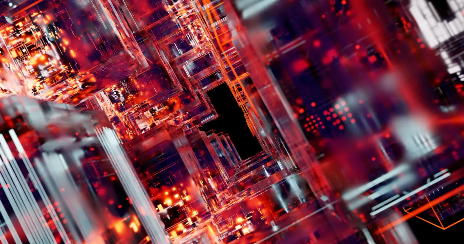 Imajen husi data center ne'ebé uza Inteligénsia Artificial, ho luz azul no servidor boot, hatudu teknolojia futuru