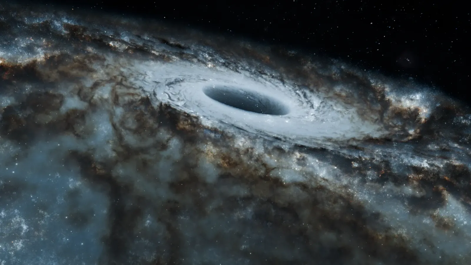 Imajen ilustrasaun kona-ba buraku metan ho onda gravitasaun ne'ebé sai husi eventu horizonte, hanesan detetadu husi pesquizad