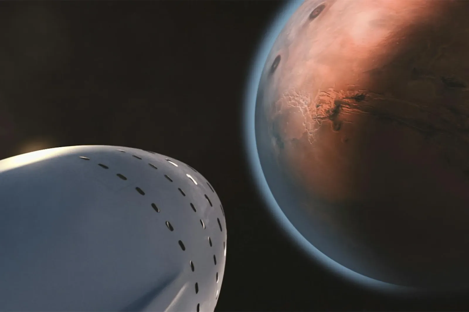Ilustrasaun husi navespasial MAVEN husi NASA iha órbita Mars, ho planeta mean iha fundu, hatudu teknolojia espasu ne'ebé agor
