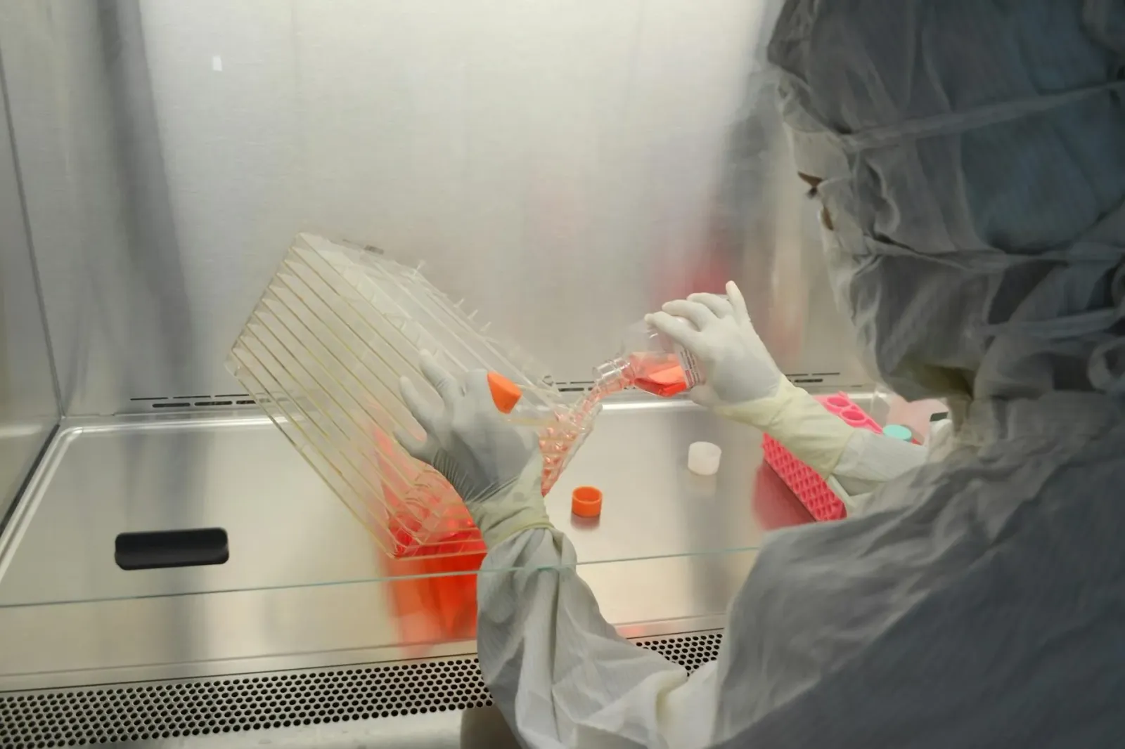 Imajen laboratóriu ho ekipamentu sainsia no ADN ne'ebé ilustra edisaun genética CRISPR, ho mikroskopiu no tubu teste