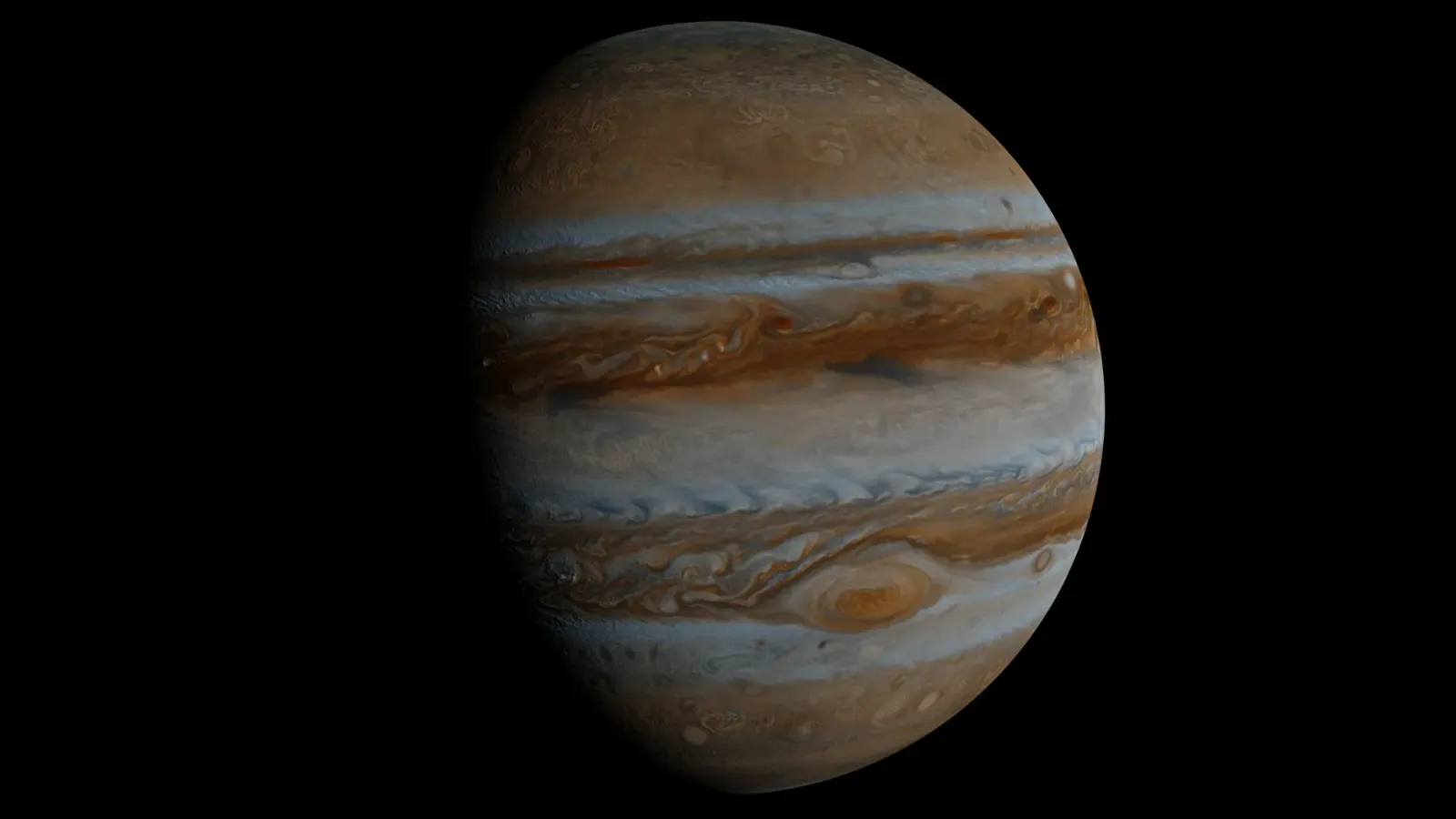 Imajen husi Jupiter nia foho boot (Great Red Spot) ne'ebé hatudu nia kór mean no tempestade iha atmosfera planeta. Foho boot 