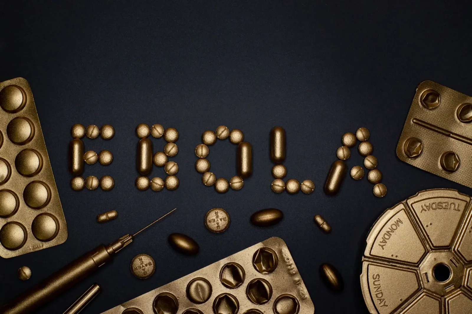 Imajen ida ne'ebé hatudu mapa mundu ho marka iha nasaun sira ne'ebé Ebola afeta, ospitál modernu, no simbolu donasaun boot ba