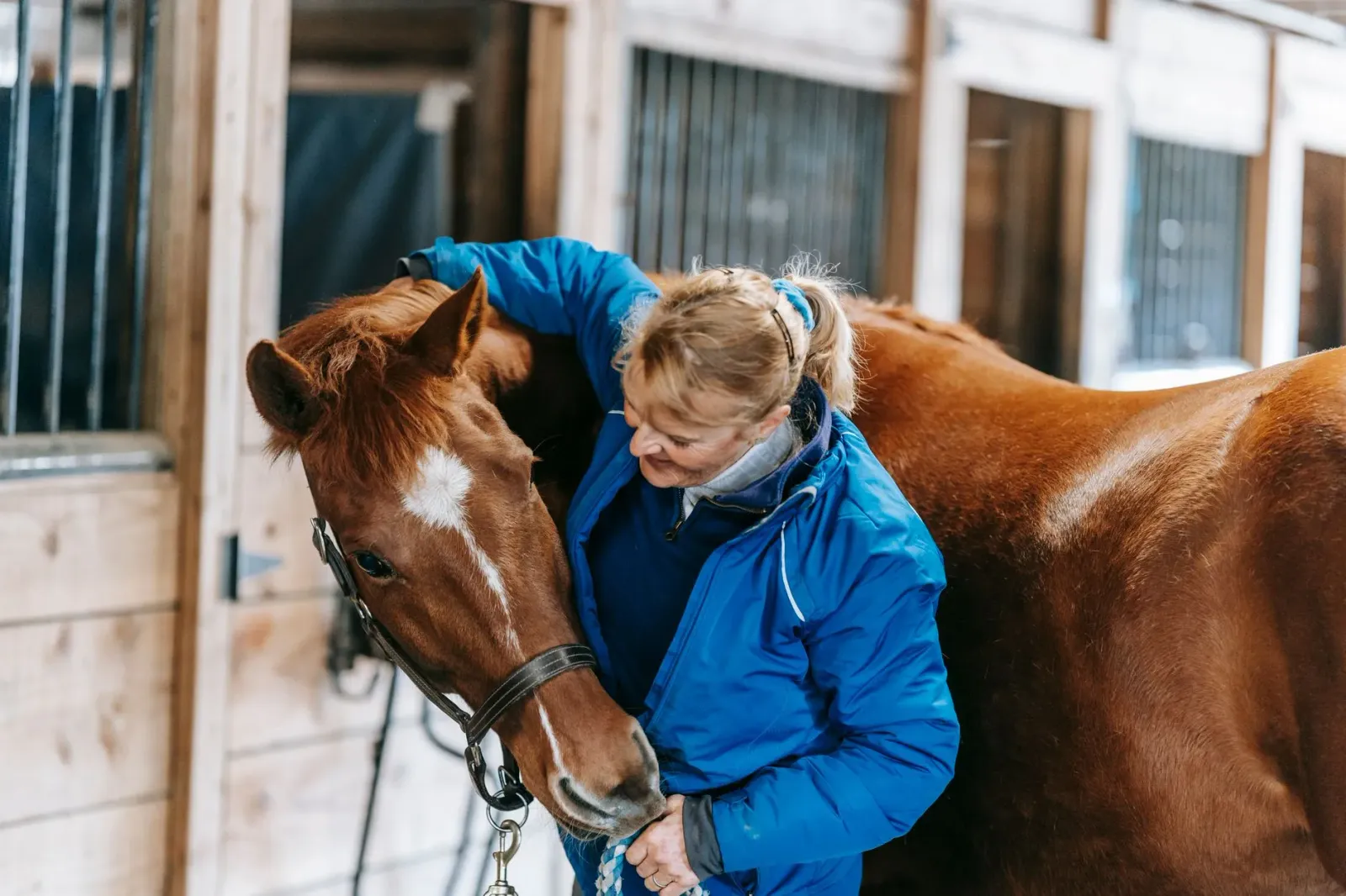 Imajen ida ne'ebé hatudu terapeuta ho kuda iha espasu aberto, sira hanoin no interage ho animal, representasaun kona-ba kones
