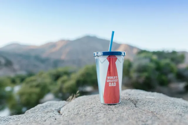 Koleksaun Stanley Country Collection ho kór desportu nian, hanesan tumbler azul no mean ne'ebé sai presente di'ak ba pai nia 