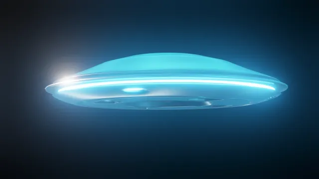 Imajen konseitu kona-ba aviaun voador interdimensionál ne'ebé mai husi dimensaun seluk, ho luz ne'ebé misteriozu no forma ne'